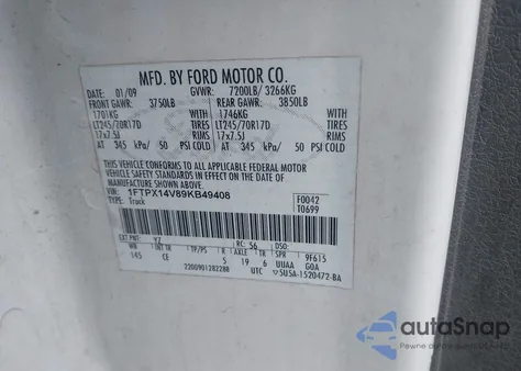 2009 Ford F-150 Fx4/Lariat/Xl/Xlt from USA, damaged, VIN 1FTPX14V89KB49408